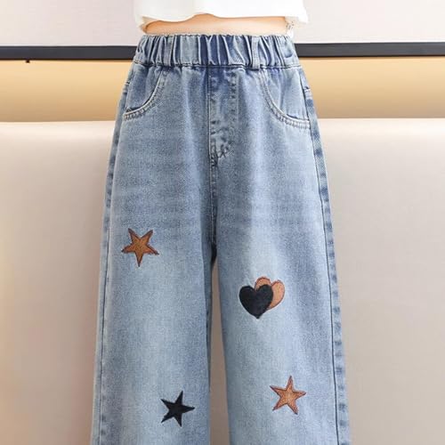 Girls Jeans Love Star Print Straight Leg Denim Pants High Waisted Baggy Boyfriend Jeans with Pockets4