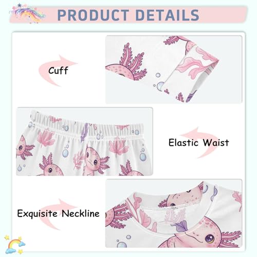 Pajama Sets Long Sleeve Cute Axolotl Sea Pattern Soft Comfy Sleepwear 2 Piece PJS 3-8T4