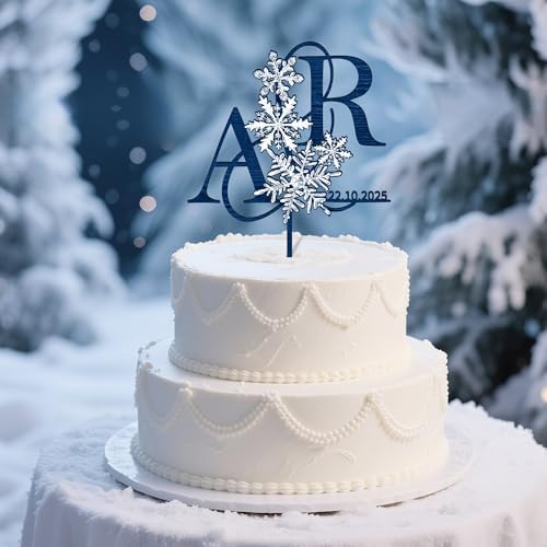Personalized Winter Wedding Cake Topper in Wood Custom Bride and ...