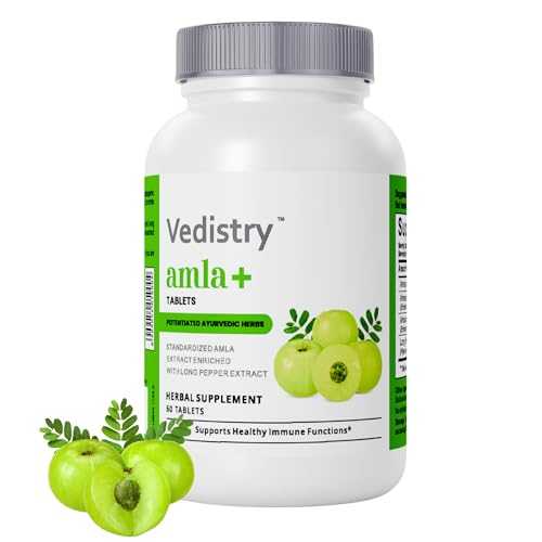 Vedistry Amla Supplement 1100mg Indian Gooseberry Tablet with Long Pepper for Immunity & Energy Herbal Supplement Rich in Vitamin C & Antioxidant for Hair Growth Energy & Overall Wellness 60 Tablets