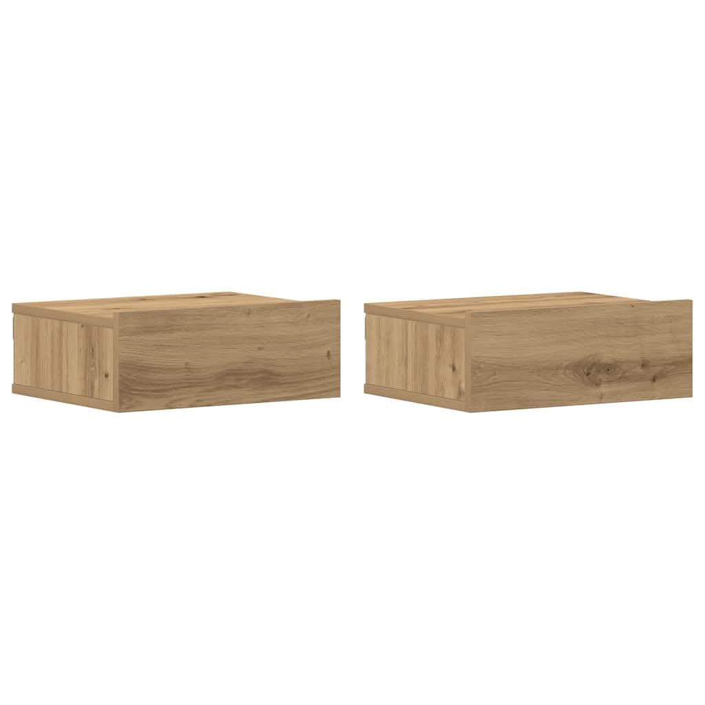 Vidaxl (Artisan Oak, 2 Pcs) Floating Nightstand Wall Bedside Cabinet Hanging Shelf Engineered Wood
