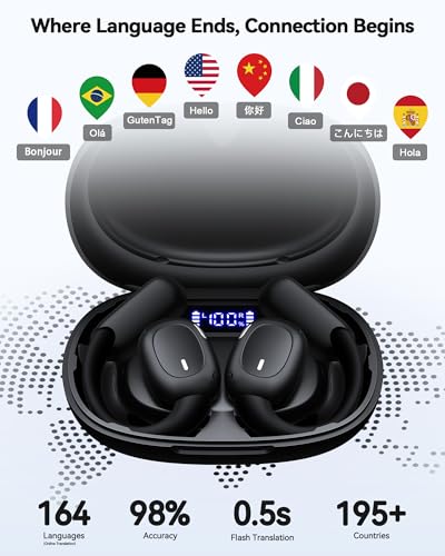 ai translation earbuds real time 164 languages translator earbuds with 80h play time 3 in 1 open-ear translation headphones with audio amp video translation for travel business meeting learning black