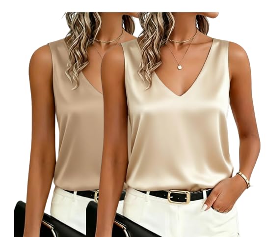 Débardeur en satin femme col en V lot de 2 caraco sans manches top fluide été