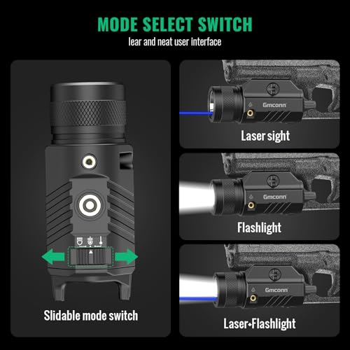 Image of Gmconn 1250 Lumen Tactical Flashlight Green Blue Red Laser Light Combo, Rechargeable Pistol Light with Strobe /Momentary Compatible with Picatinny