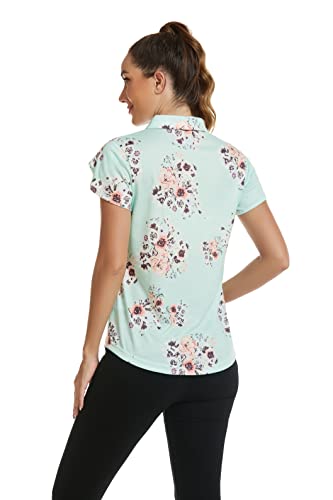 Polo Shirts For Women Printed Golf Polo Button Summer T-Shirt(Greenfloral,2Xl) #TOP1