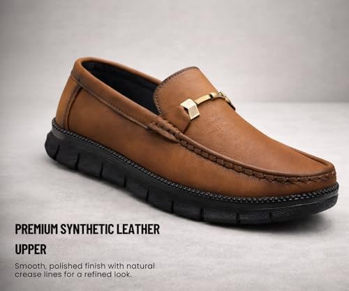 Image of Kraasa Men's Casual Loafers | Synthetic Leather Upper | Comfortable PU Sole | Slip-On Buckle Office, Party Shoes