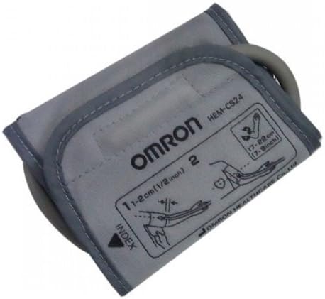 Omron Small Blood Pressure Cuff folded, showing 'OMRON HEM-CS24' label and arm circumference range