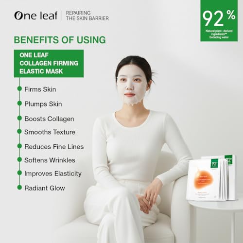 Image of One Leaf Collagen Firming Sheet Mask 25 ml* 5 Pcs, Infused With Soluble Collagen, Palmitoyl Tripeptide-5 And Acetyl Hexapeptide-8, Firms, Lifts, Plumps Skin, Smooths Fine Lines, Boosts Elasticity
