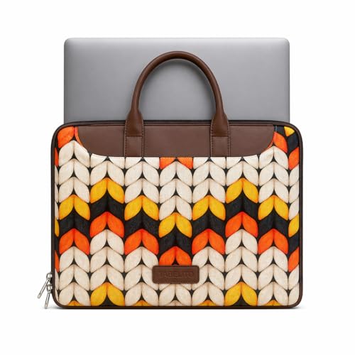 Image of Tabelito Designer Printed Laptop Sleeve for Women (13-15.6 Inch) | Jute & Vegan Leather Office Handbag | Lightweight Stylish Work Bag with Handle