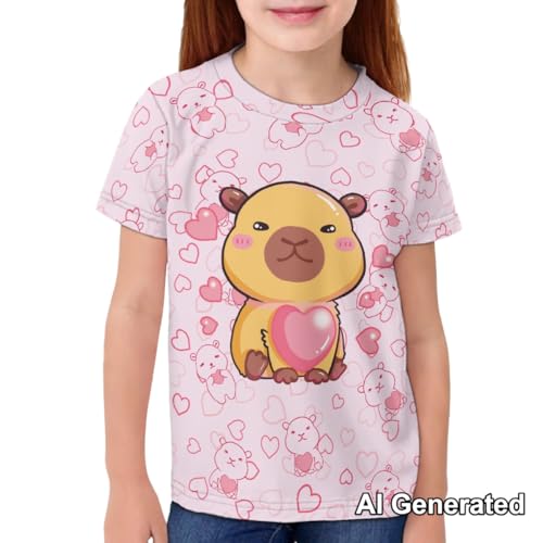Image of Xhuibop Cute Capybara Graphic Tees for Girls 15-16- Pink Shirts Casual Summer T-Shirts for Toddler Back to School Short Sleeve Crewneck Top for Outdoor Travel Camping