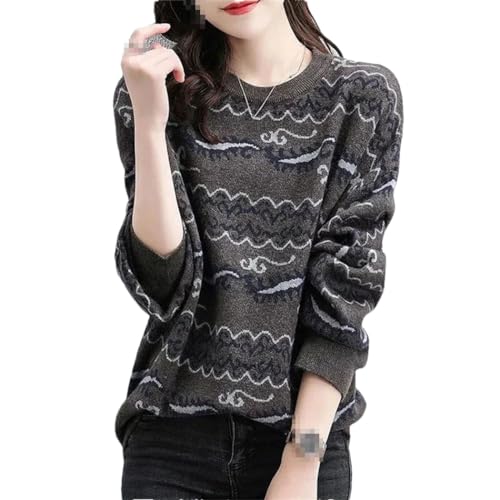 Autumn and Winter Fashion All-Match Jacquard Slim Round Neck Knitted Sweater Women's Sweater