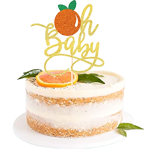 1 Pcs Gold Oh Baby Cake Topper With Glitte Orange Little Cutie Cake Pick For Fruit Citrus Theme Gender Reveal Baby Shower Kids Birthday Party Decorations Supplies #TOP14