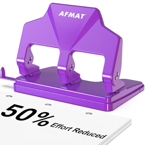 Image of AFMAT 3 Hole Punch Heavy Duty, 40-Sheet Three Hole Punch, 50% Reduced Effort, 3 Hole Puncher for Binder w /Large Chip Tray, 9 /32 inch Holes Diameter, Metal Paper Puncher for Home /Office /School,HP14(Purple)