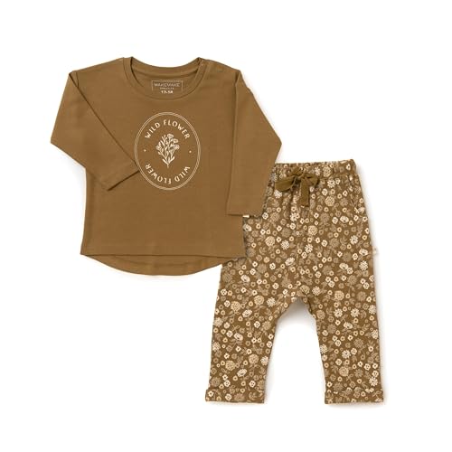 MakeMake Organics GOTS Certified Organic Cotton Toddler kids Boys Girls Tee Pants Sets Outfit - (Wild Flower, 4-5 Years)