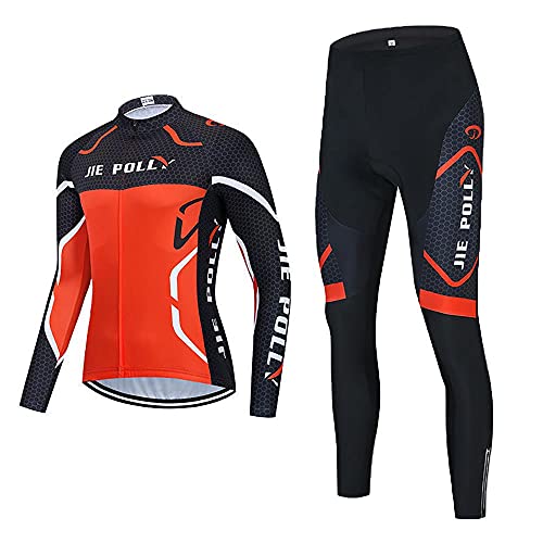 Traje de Ciclismo de Bicicleta de Montaña, Ropa de Ciclismo para Hombre, Conjunto de Jersey de Ciclismo de Manga Larga, con Almohadilla de Gel 20D, Ropa de Ciclismo Elástica Transpirable Cover