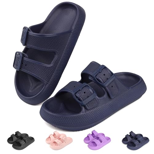 Kids Cloud Buckle Slides丨Boys Girls Slip On Sandals丨Youth Adjustable Flip Flops丨EVA Summer Slippers Beach Pool Shower Shoes（12 Little Kids - 7 Big Kids）