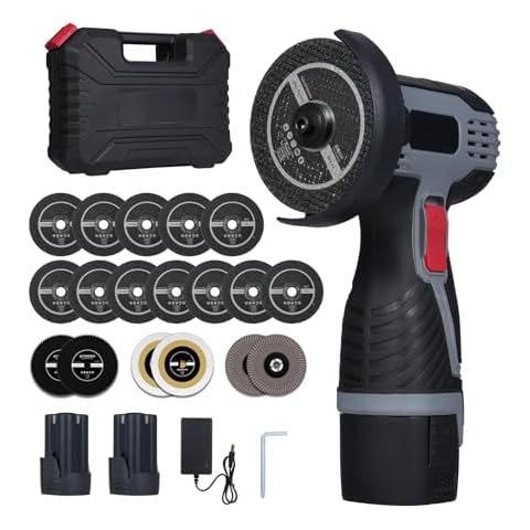 Mulcort Cordless Angle Grinder Kit, 17000RPM Mini Electric Grinder Tool with 16.8V 2x2000mAh Battery and 12pcs Cutting Discs for Cutting Polished Brick Wood Stone Steel Cover