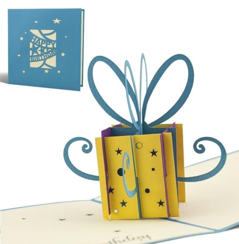 Tarjeta de felicitación para cumpleaños hecho a mano con diseño en 3D paquete regalo pequeño, azul, texto en inglés, G02