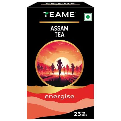Image of TE-A-ME Energise Premium Assam Black Tea Bags, 25 Count | Crafted for a Bold Start to Your Day | Rich Malty Flavor | Full-Bodied Brew | Sugar Free | No Artificial Colors or Flavors