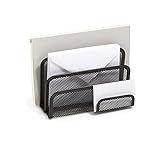 TRU RED Wire Mesh Letter Holder, 4‑Compartment, Matte Black – Vertical Desktop Organizer for Mail & Documents