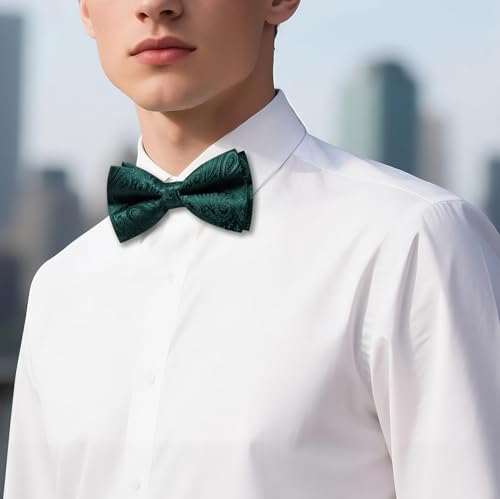 Image of YOHOWA Paisley Striped Men Bow Tie Pre-Tied Formal Adjustable Colorful Bowties Handkerchief Cufflinks Set Wedding Party