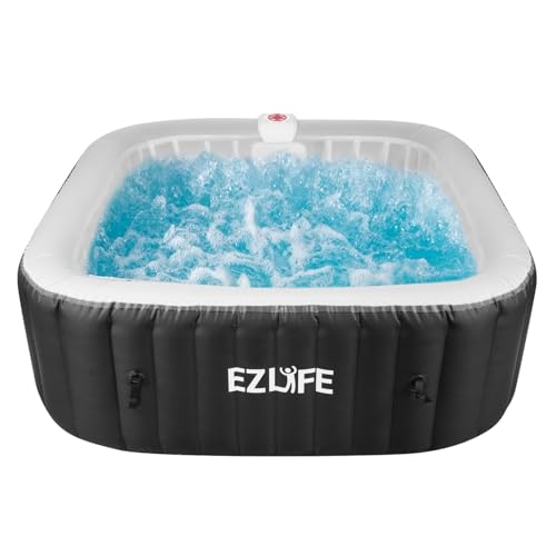 EZLIFE 6-Person Inflatable Square Hot Tub Spa with 130 Bubble Jets, LED Light Strip, 1350W Heater & Cover – Portable Outdoor Spa Pool for Adults (72'x72')