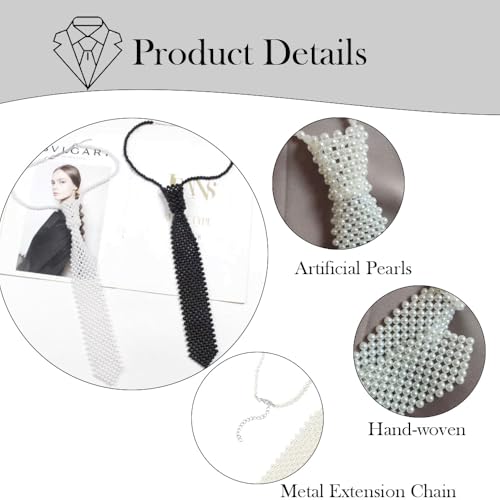 Falsa collar para mujer tipo corbata de perlas que transforma camisas 3