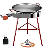 Bricolemar Kit paellero gas 50 cm con paellera 60 cm y soporte reforzado – set completo con paravientos Premium KABRA, regulador y manguera para paellas hasta 20 personas