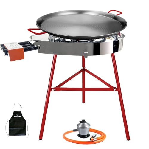 Bricolemar Kit paellero gas 50 cm con paellera 60 cm y soporte reforzado – set completo con paravientos Premium KABRA, regulador y manguera para paellas hasta 20 personas