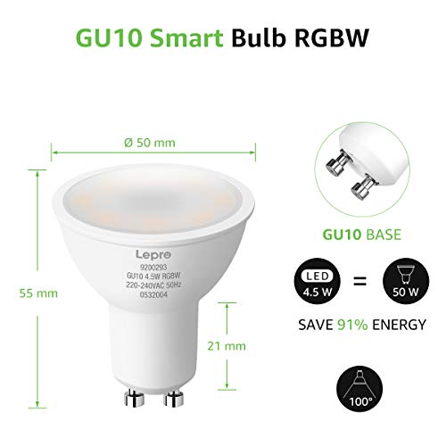 Lepro GU10 Smart Lamp RGBW, WLAN Alexa gloeilampen, Wifi LED-lampen, 4 stuks (4,5 W = 50 W, RGB en warm wit, dimbaar via… - Image 7