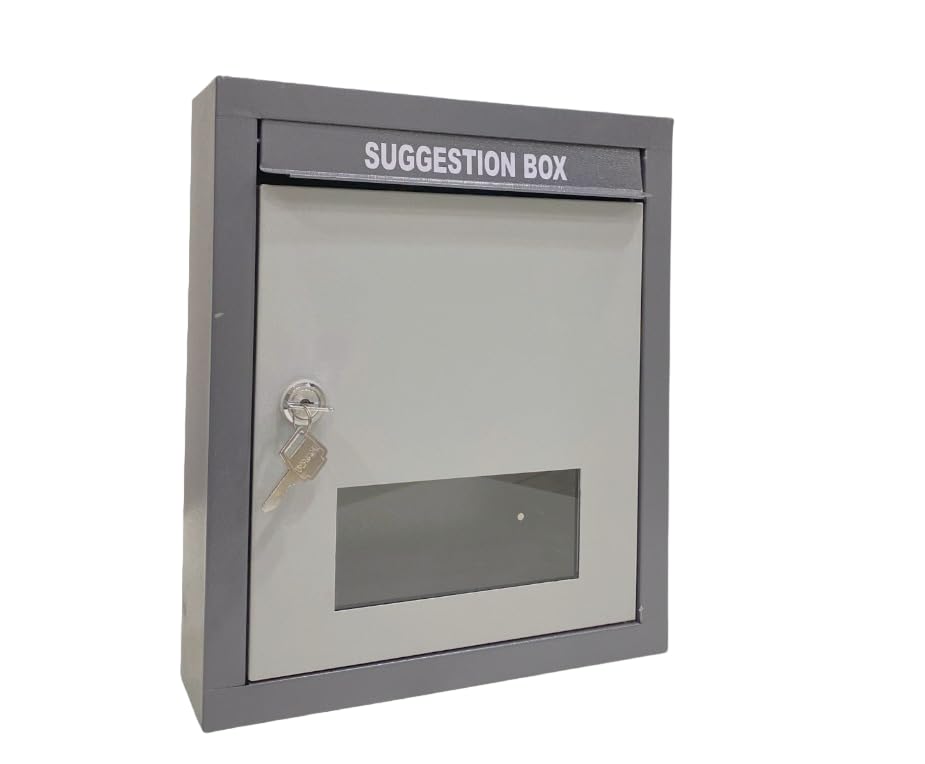 AURA PLAST Metal Multipurpose Big Suggestion Box | Table Top or Wall Mount Shelf | Letter Box, Mail Box, Outdoor Mailboxes, Home Decor Items, Key Lock | Size - Big | Grey Color-image-31