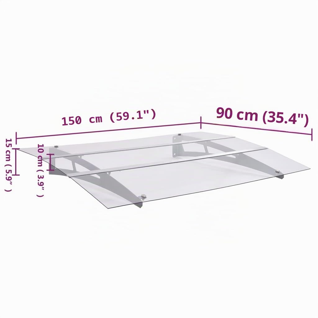 vidaXL Marquesina para Puerta PC Plata y Transparente 150x90 cm Pet