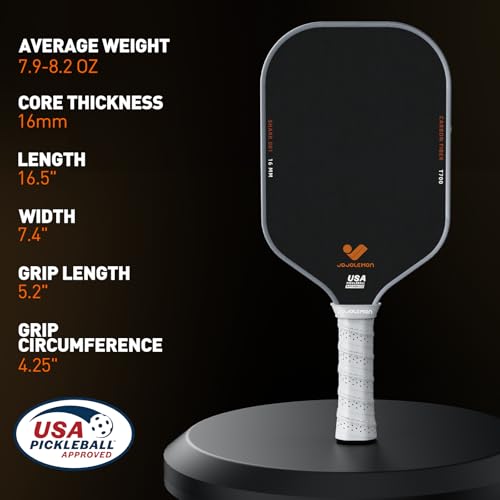 Image of JOJOLEMON Pickleball Paddles, Carbon Fiber Pickleball Paddle with a 16mm Shark Power Polymer Core, The Pickleball Rackets Designed for Ultimate Spin & Consistency