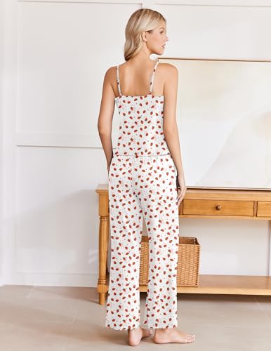 Image of Ekouaer Womens Y2K Cami Pajama Set with Flare Pants, 2 Piece Lace Trim Sleepwear Spaghetti Strap Pjs Set XS-2XL