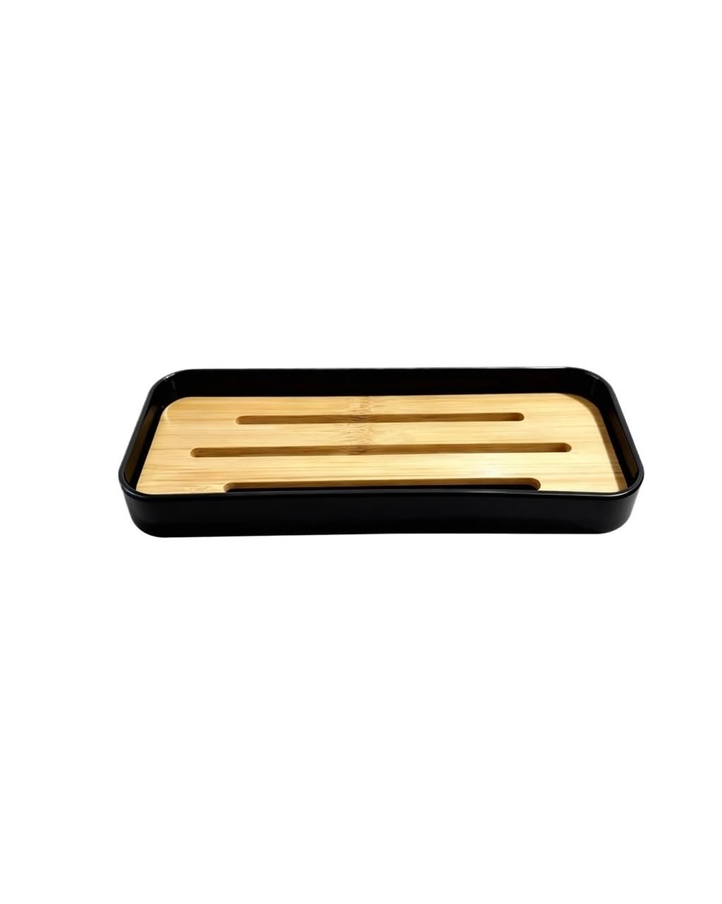 LIANXIBAG 2pcs Bamboo Soap Dish Bottles Holder Tray Removable Countertop Drain Candle Perfume Jewelry Organization Bathroom Vanity(Black)