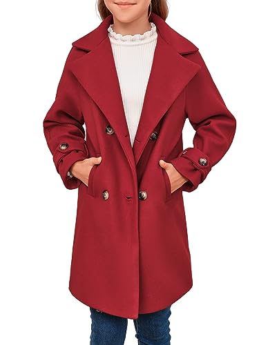 rrhss Girls Wool Blend Coat Double Breasted Classic Jacket Spring Fall Outwear Dress Coats With Pockets