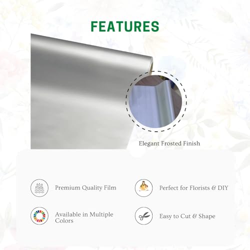 Image of Oasis Frosted Silver Bouquet Wrapping Roll Premium Korean Style Flower Wrap for Fresh Flowers & Gift Packaging Florist Essential Supplies 60 Micron 25 Meter Long