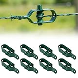 Vigormat Tendeur Grillage et Fil de Tension   Tendeurs de Clôture Robustes en Métal Plastifié 10 x 2,5 cm pour Jardin, Support de Fil À Linge, Câble Acier sur Poteaux Bois ou Fer (Vert, 8 pcs)