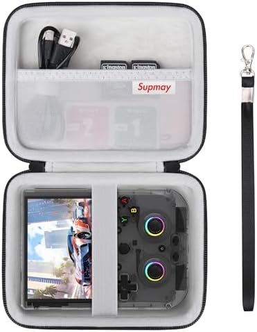 Supmay Hard Carrying Case for RG406V/ RG405V Handheld Game Console, Retro Game Protective Case with Zipper Mesh Pocket for SD Card, USB Charging Cable, User Manual, Black