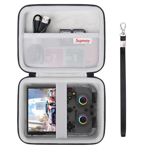 Supmay Hard Carrying Case for RG406V/ RG405V Handheld Game Console, Retro Game Protective Case with Zipper Mesh Pocket for SD Card, USB Charging Cable, User Manual, Black