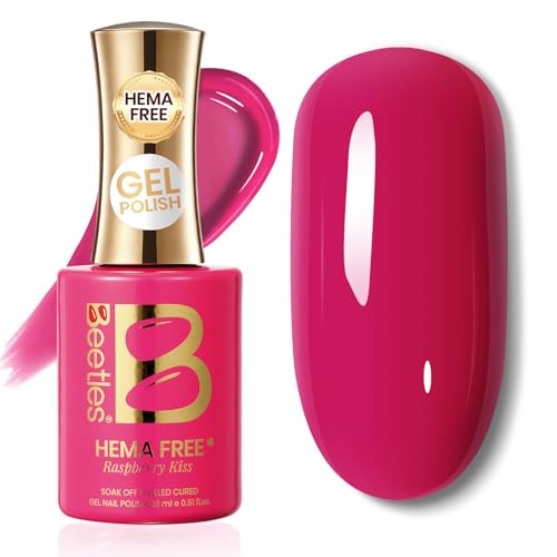 Image of Beetles Raspberry Gel Nail Polish - Raspberry Kiss HEMA-Free Hot Pink Gel Polish, 15ML Full Size /0.51Fl Oz, Soak Off UV LED Lamp Neon Pink Nails, Summer Nails Art Manicure Salon
