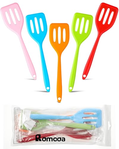 Romooa 5 Pack Small Silicone Turner High Heat Resistant Slotted Spatula Silicone Spatula Turner Slotted Fish Turner Set Flipper Mini Serving Spatula For Cooking thumb #6