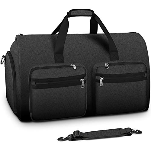 Carry On Garment Bag Convertible Large Suit Bags for Men Women Waterproof 2 in 1 Travel Duffle Bag Weekend Bag with Shoe Compartment Black