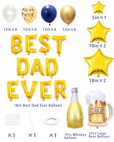 Image of Happy Father's Day Balloon Set Decorations for Party, Pack of Best Dad Ever Banner Letters Fathers Day Decorations Party Supplies for Photo Booth Backdrop