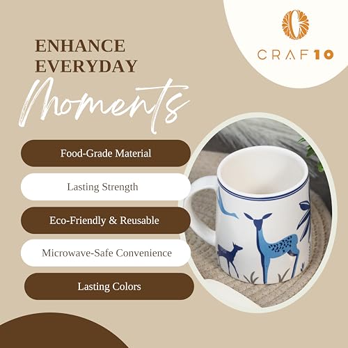 Image of CRAF10 Blue Stag Ceramic Tea /Coffee Mug - Single Piece, 330 ML, Elegant & Durable, Microwave Safe, Pack of 1, Office use
