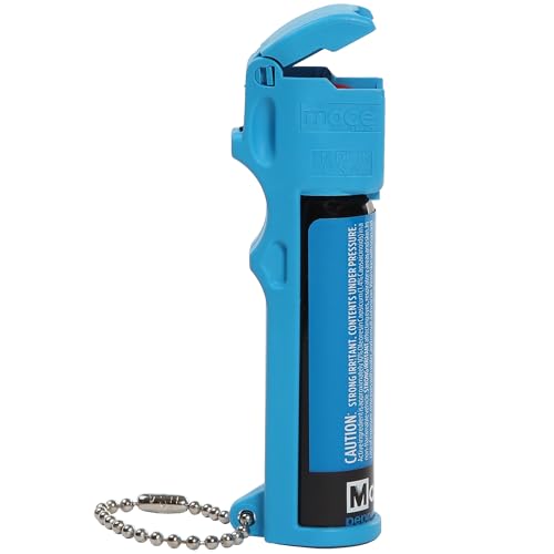 Mace Brand Personal Model Pepper Spray, 0.63 oz, 12 Feet Range, Max Strength 10% OC Formula, Long Lasting UV Dye, Flip Top Safety Cap, Self Defense Pepper Spray for Women & Men - Blue