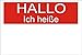 Produktbild Aufkleber HALLO ICH HEISSE ROT WEISS! 75 x 50 mm Hello my name is