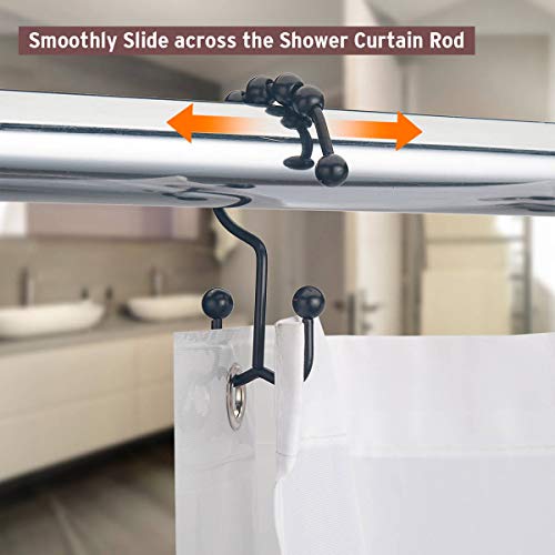 Dadymart Shower Curtain Hooks Rust Resistant Shower Curtain Rings Metal Double Glide Rollers Shower Hooks For Bathroom Shower Curtain Rods Curtains, Set Of 12, Matte Black #TOP4
