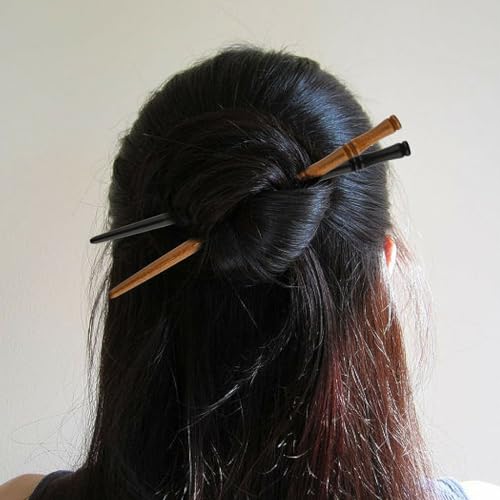 Amabro Lot de 8 baguettes à cheveux en bois rétro pour chignons en forme de bambou - Épingles à cheveux chinoises vintage faites à la main - Accessoires de cheveux pour femme – vue 2