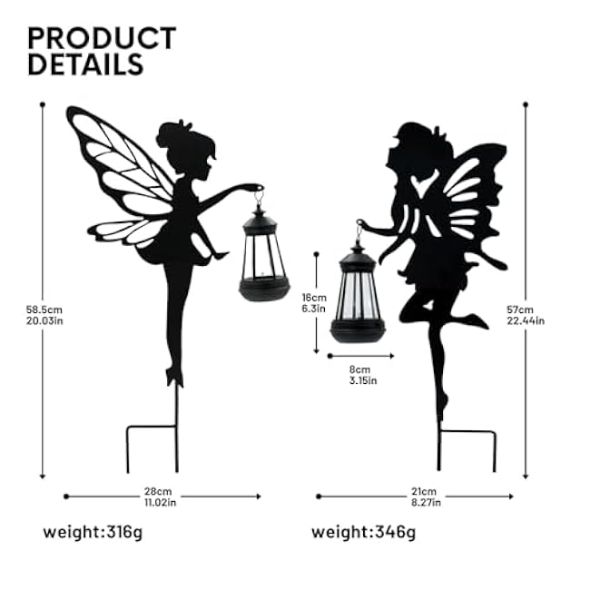 Solar Fairy Garden Decor Lights, 2 Packs, Metal Hanging Lanterns with Warm Solar Glow ¨C Exquisite Gifts for Women, Mom, Friends (Fairy Hanging Lantern)